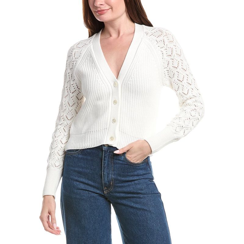 &Isla Womens Demi Pointelle Sleeve Cardigan, White
